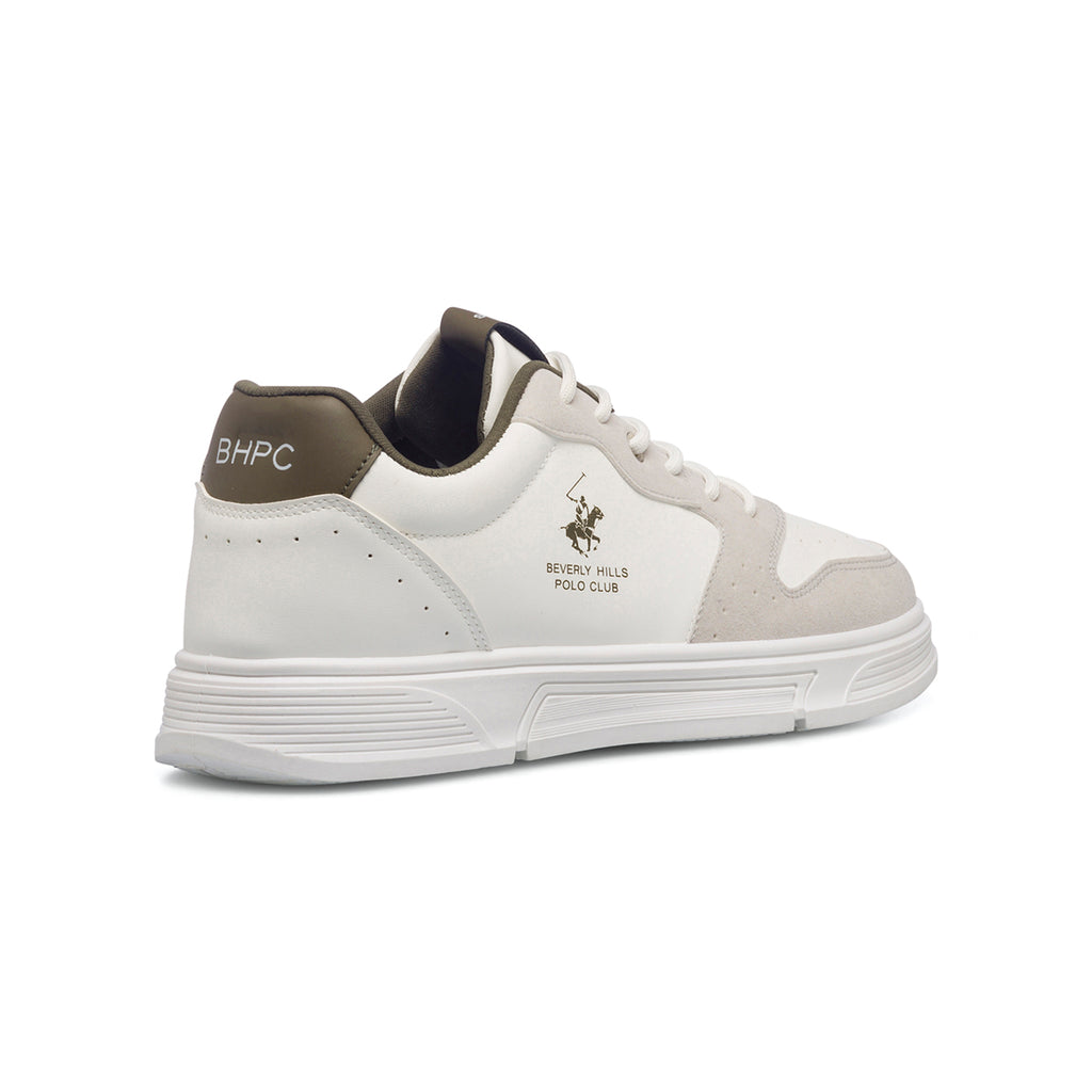 Sneakers bianche e beige da uomo con logo laterale Beverly Hills Polo Club