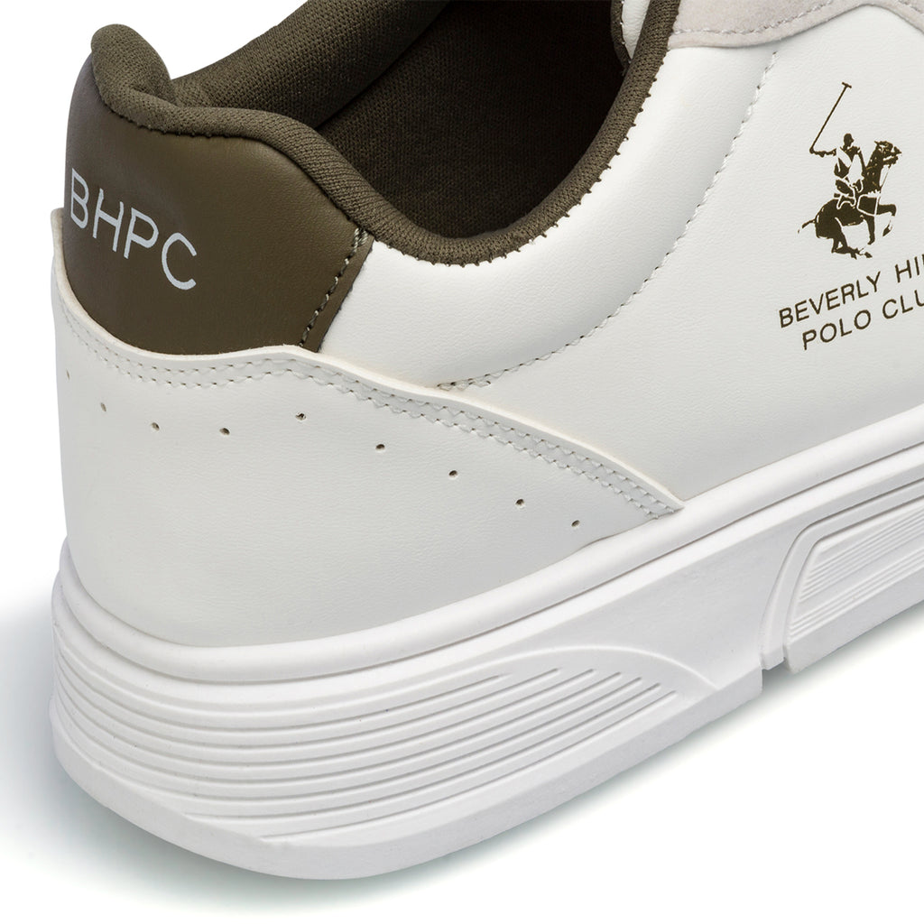 Sneakers bianche e beige da uomo con logo laterale Beverly Hills Polo Club