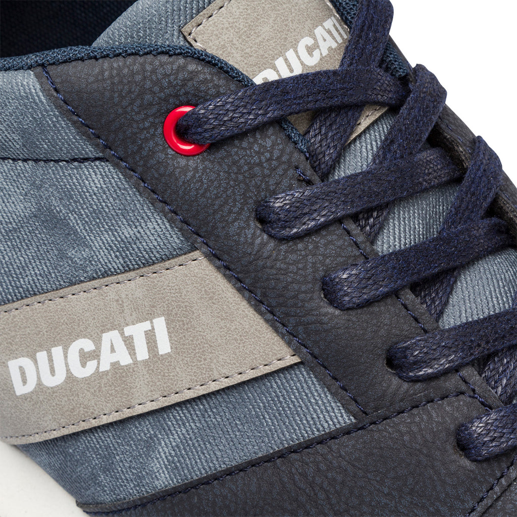 Sneakers blu jeans da uomo con logo laterale Ducati