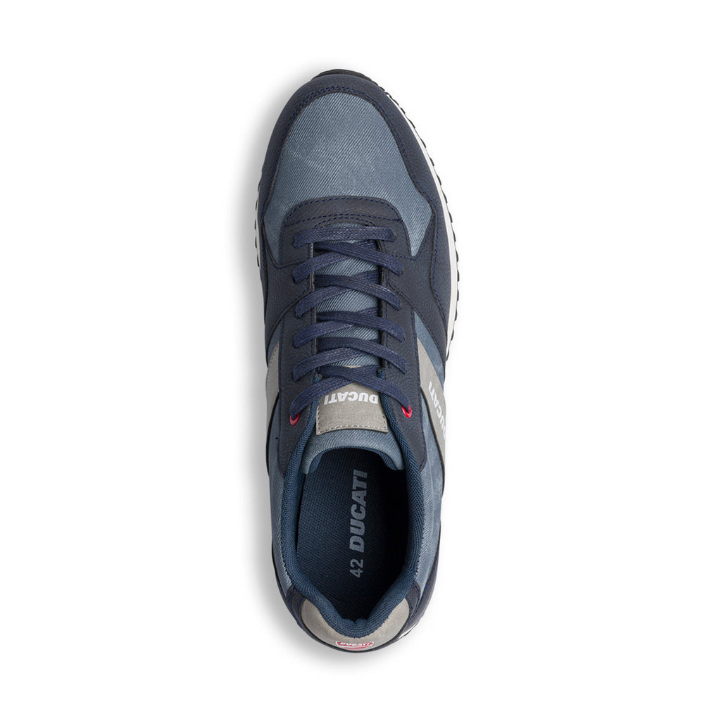 Sneakers blu jeans da uomo con logo laterale Ducati