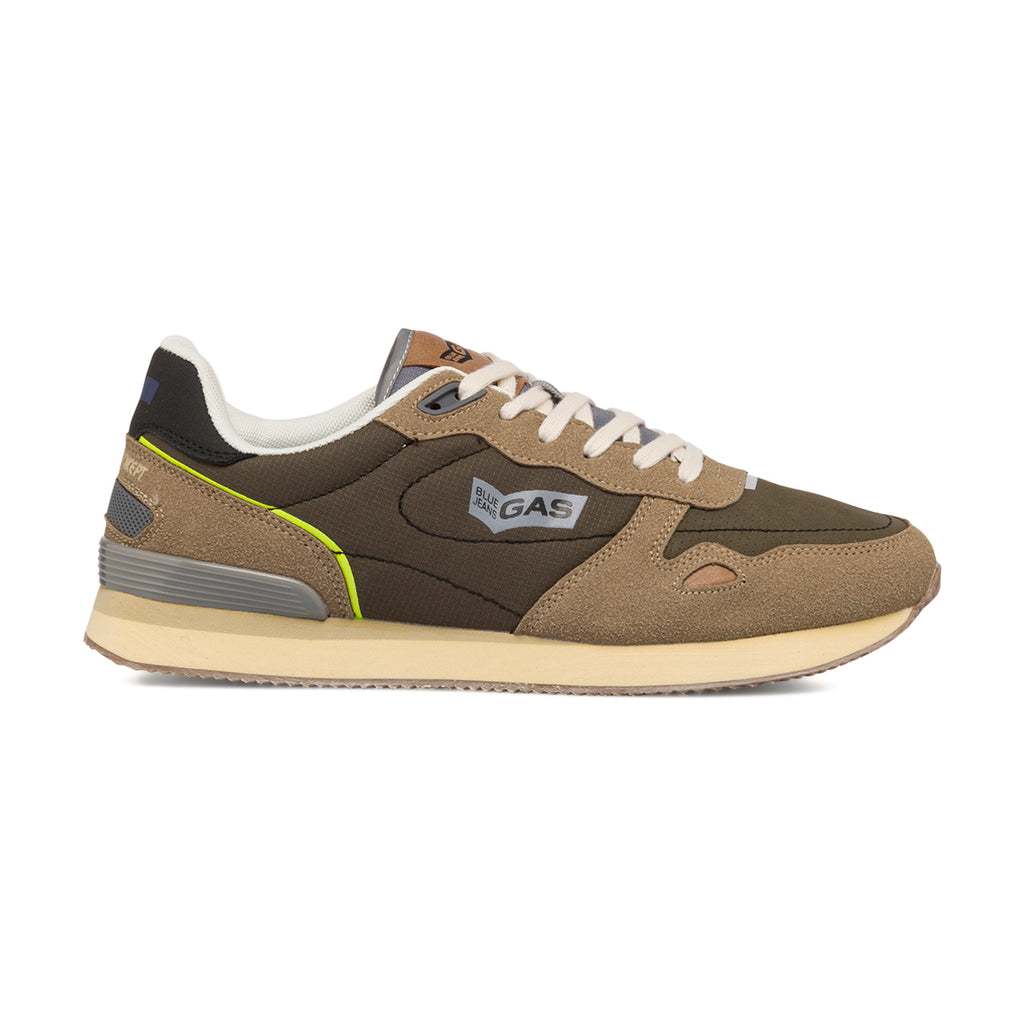 Sneakers beige e verdi da uomo con logo laterale Gas