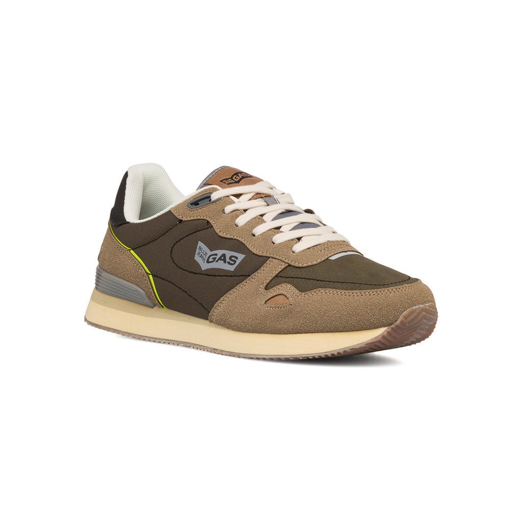 Sneakers beige e verdi da uomo con logo laterale Gas