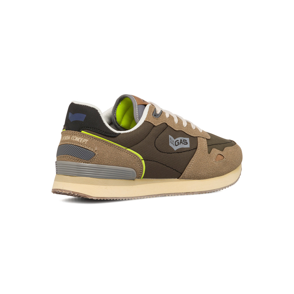 Sneakers beige e verdi da uomo con logo laterale Gas