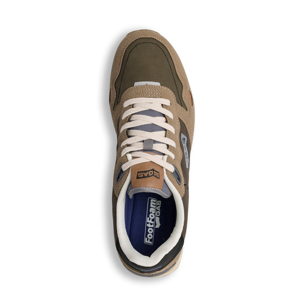 Sneakers beige e verdi da uomo con logo laterale Gas
