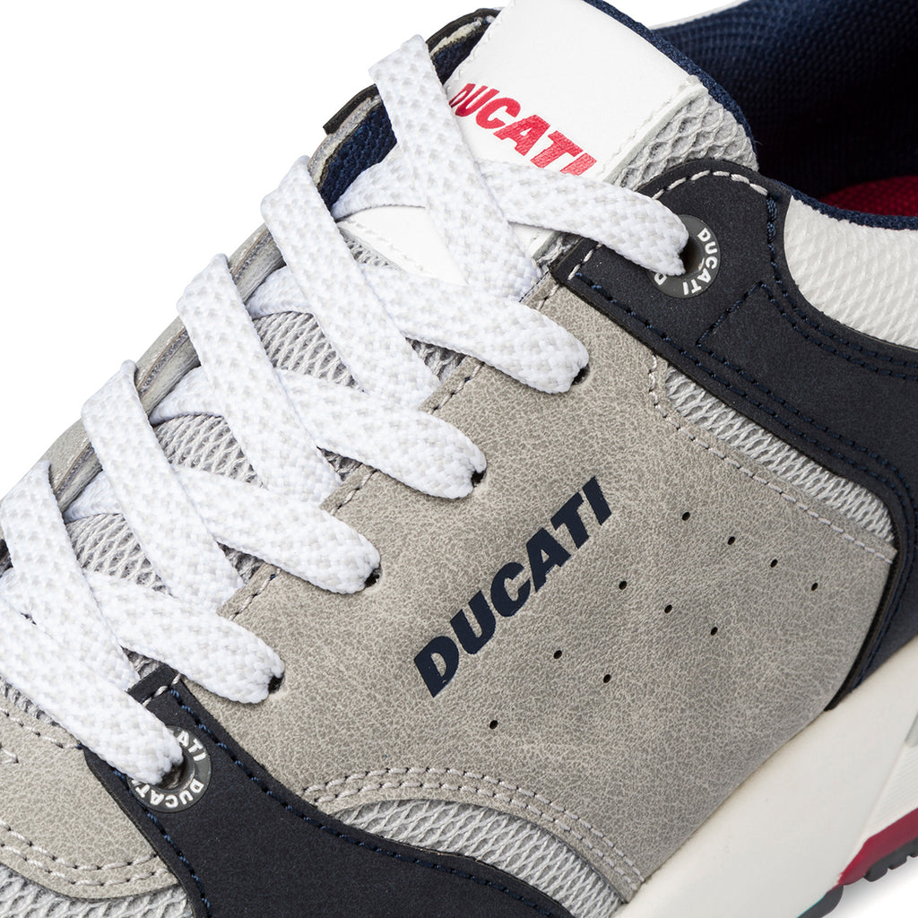 Sneakers grigie e blu da uomo con logo laterale Ducati