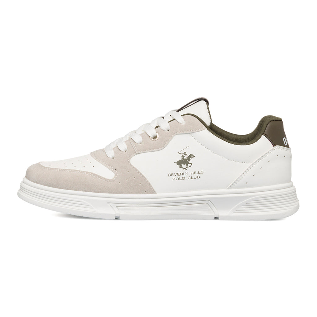 Sneakers bianche e beige da uomo con logo laterale Beverly Hills Polo Club