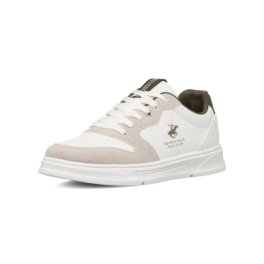 Sneakers bianche e beige da uomo con logo laterale Beverly Hills Polo Club