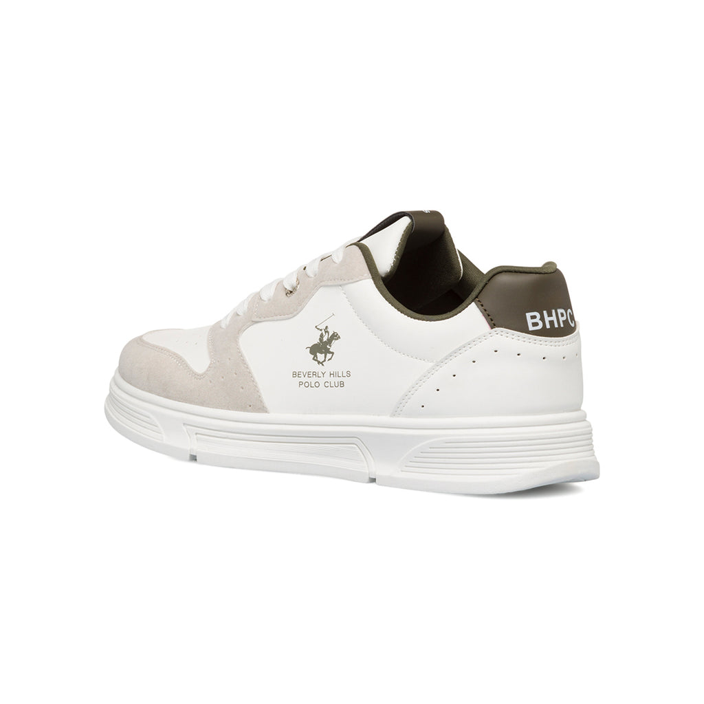 Sneakers bianche e beige da uomo con logo laterale Beverly Hills Polo Club