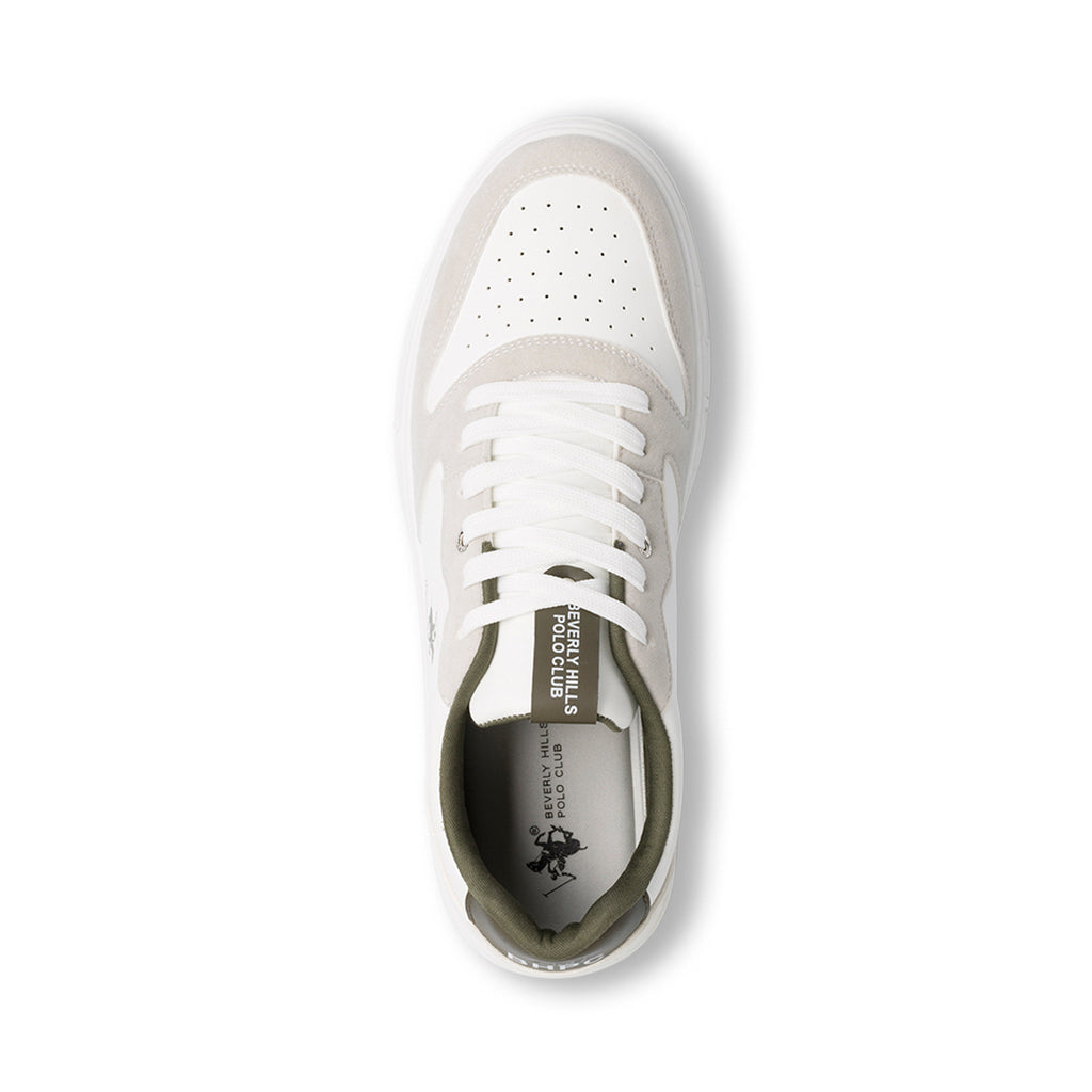 Sneakers bianche e beige da uomo con logo laterale Beverly Hills Polo Club