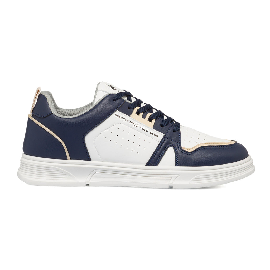 Sneakers bianche e blu da uomo con dettagli traforati Beverly Hills Polo Club