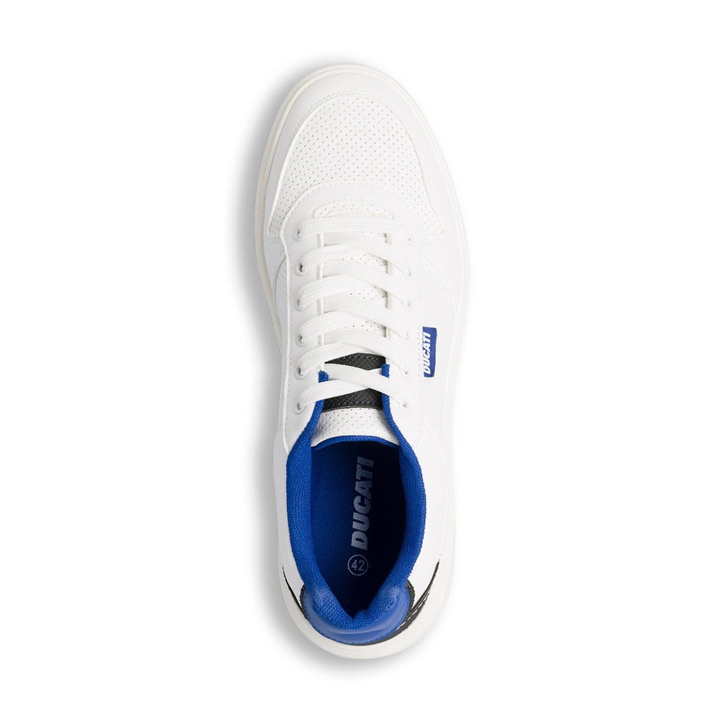 Sneakers traforate bianche da uomo con suola platform e logo Ducati