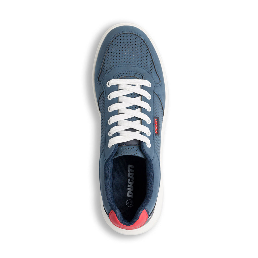 Sneakers traforate blu da uomo con suola platform e logo Ducati