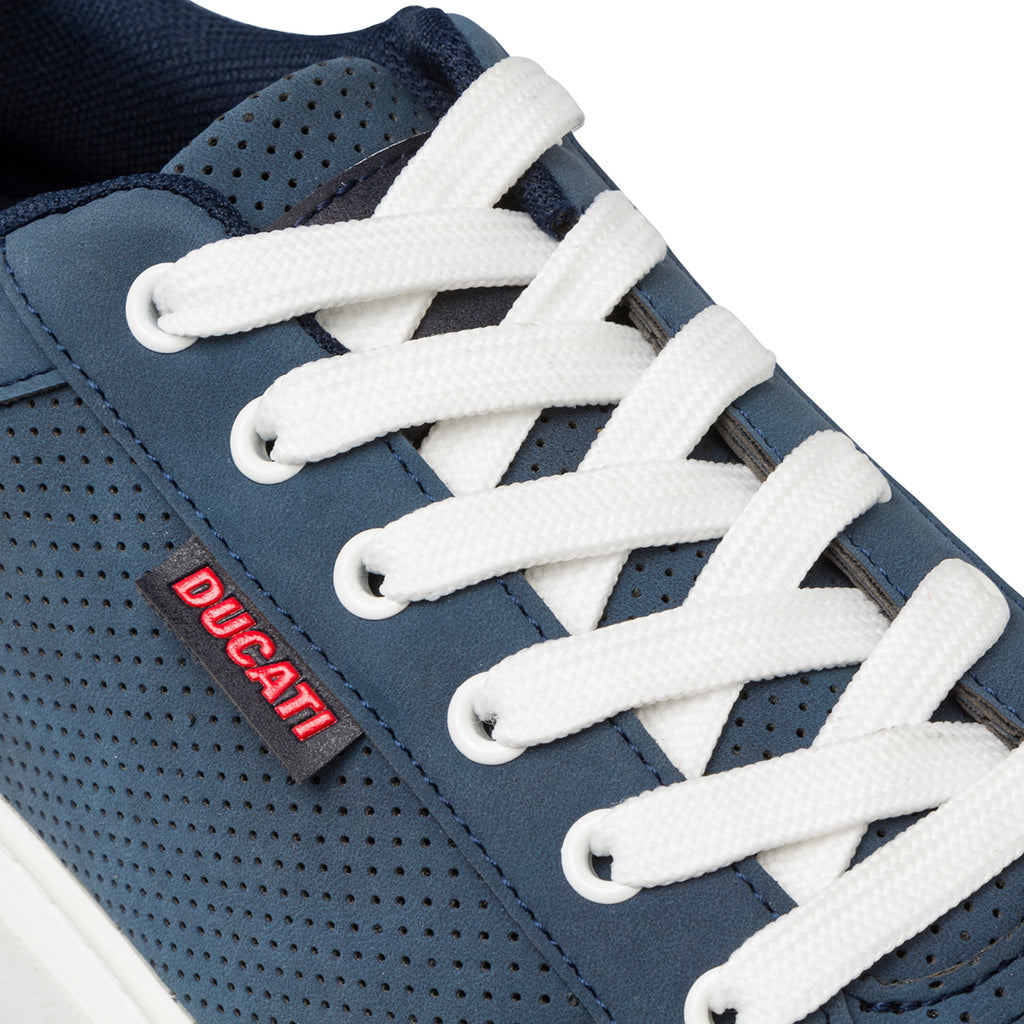 Sneakers traforate blu da uomo con suola platform e logo Ducati