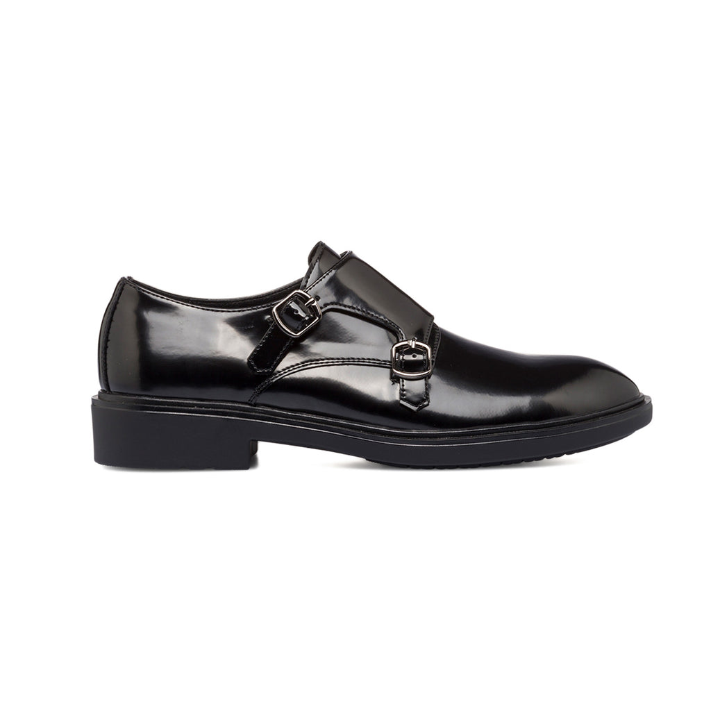 Mocassini eleganti monk-strap neri effetto vernice da uomo Riflessi Urbani