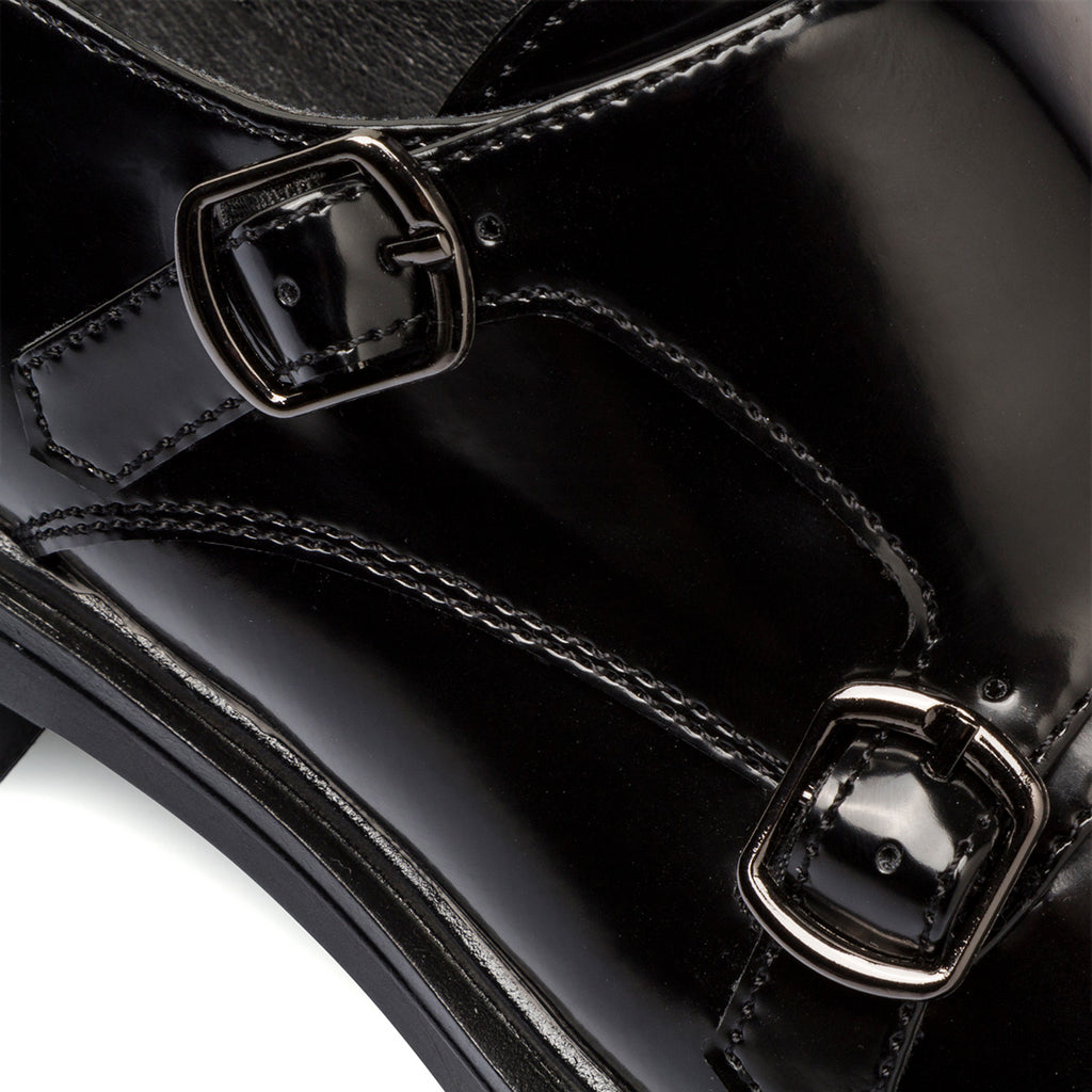 Mocassini eleganti monk-strap neri effetto vernice da uomo Riflessi Urbani