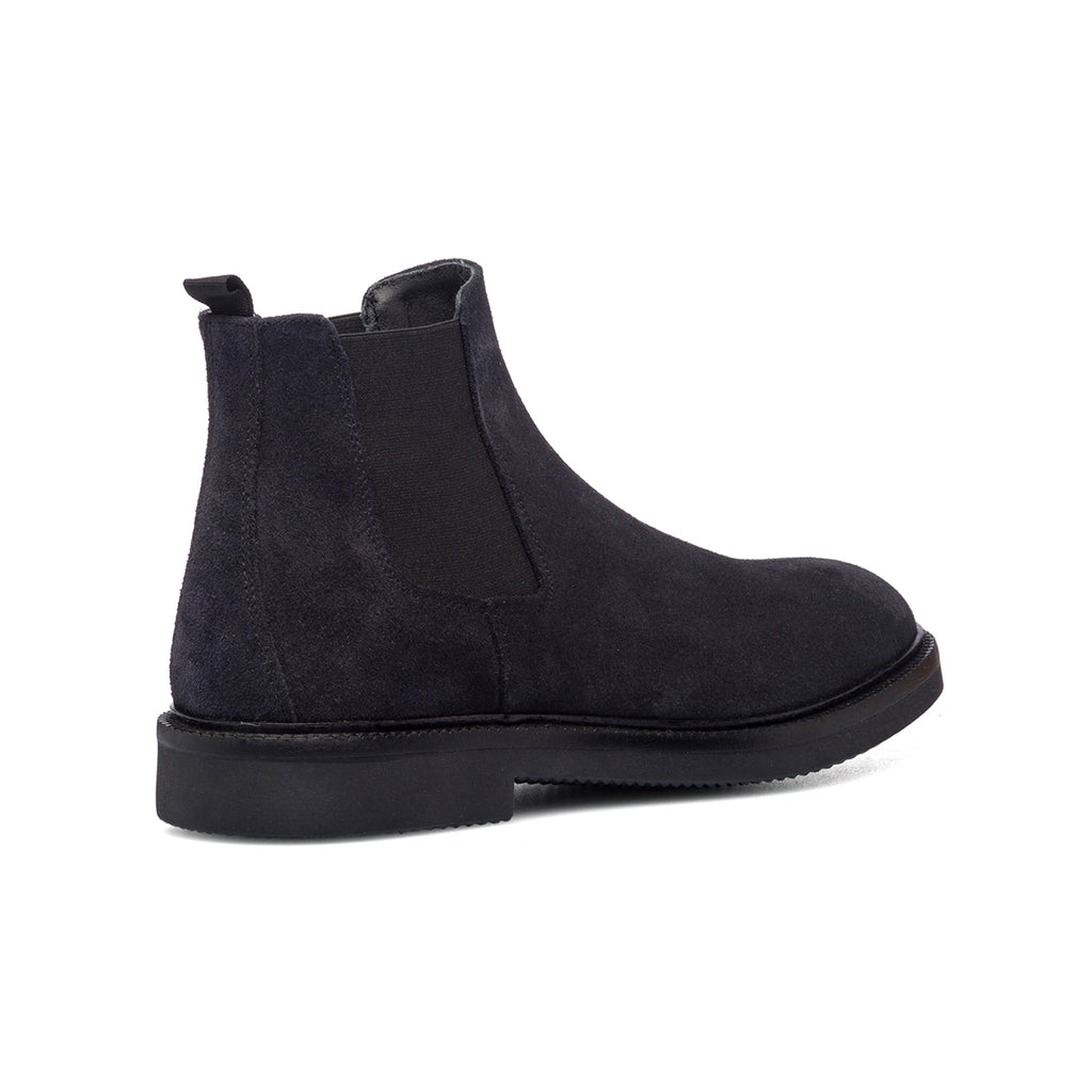 Stivaletti blu in pelle scamosciata con inserti elastici Primopiano