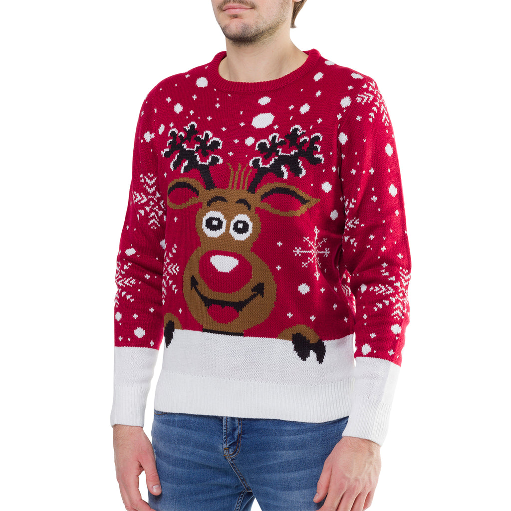 Maglione natalizio rosso da uomo con ricamo renna