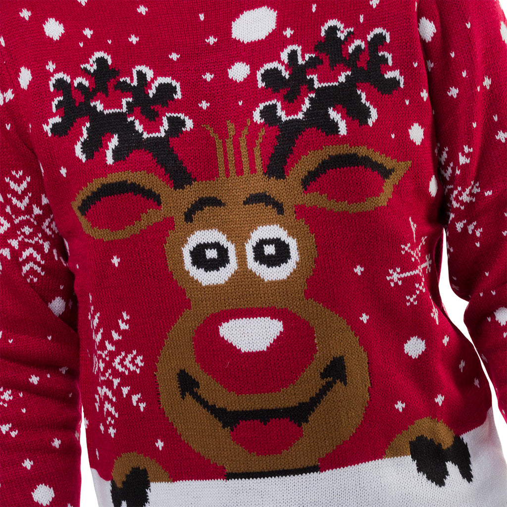 Maglione natalizio rosso da uomo con ricamo renna