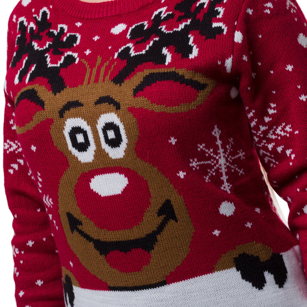 Maglione natalizio rosso da donna con ricamo renna