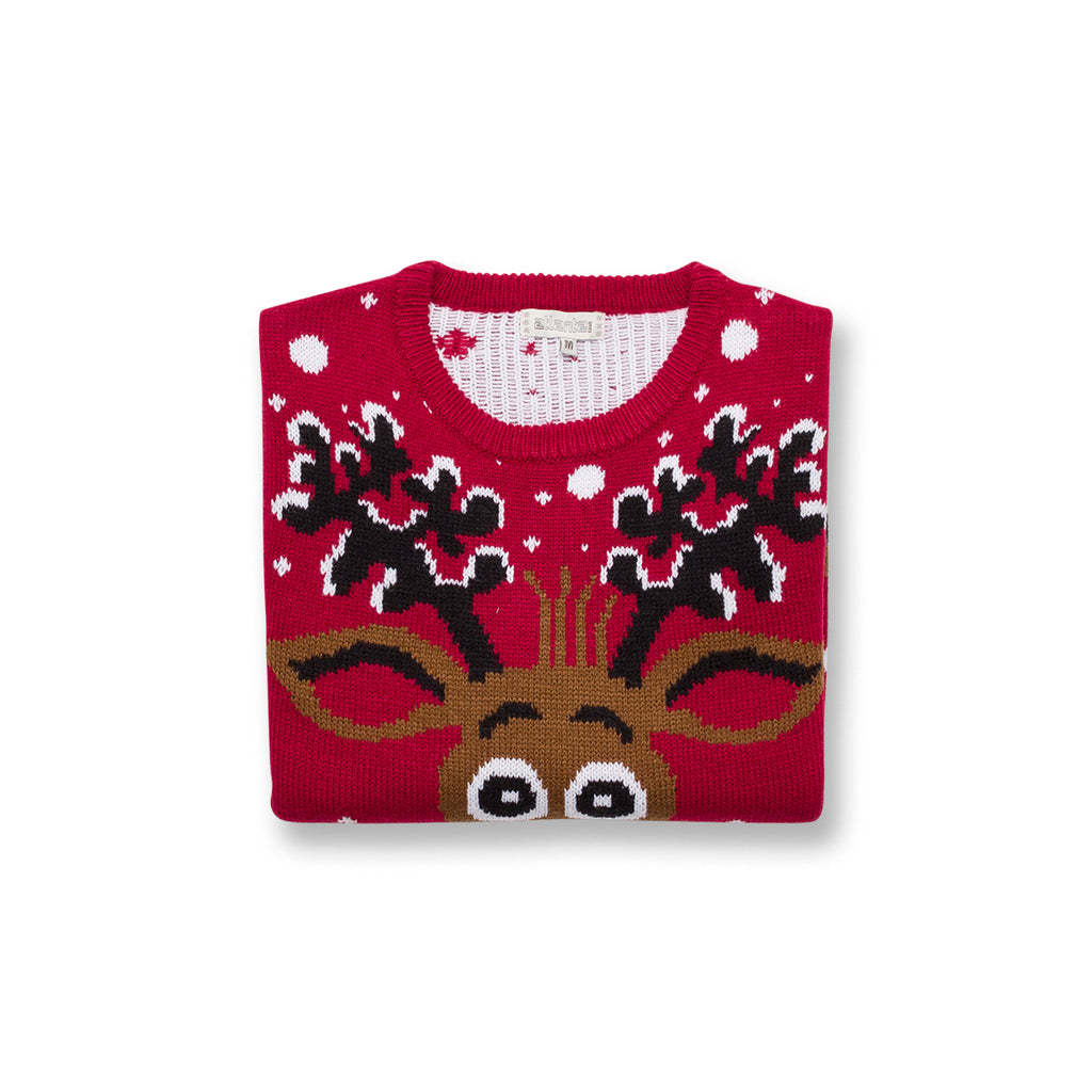 Maglione natalizio rosso da donna con ricamo renna