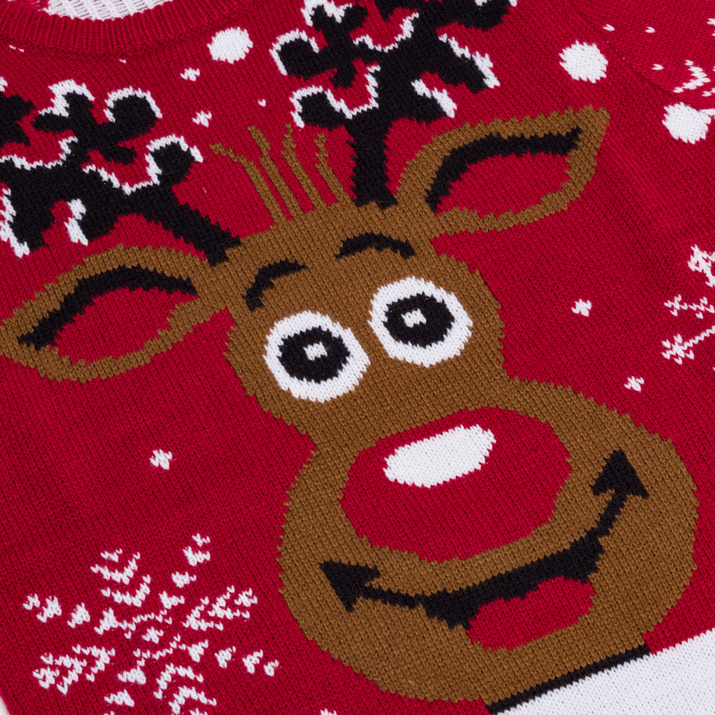 Maglione natalizio rosso da donna con ricamo renna