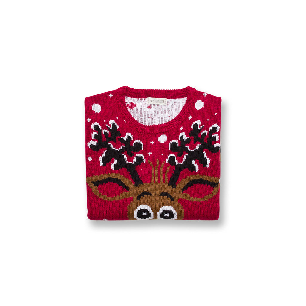 Maglione natalizio da bambino rosso con ricamo renna