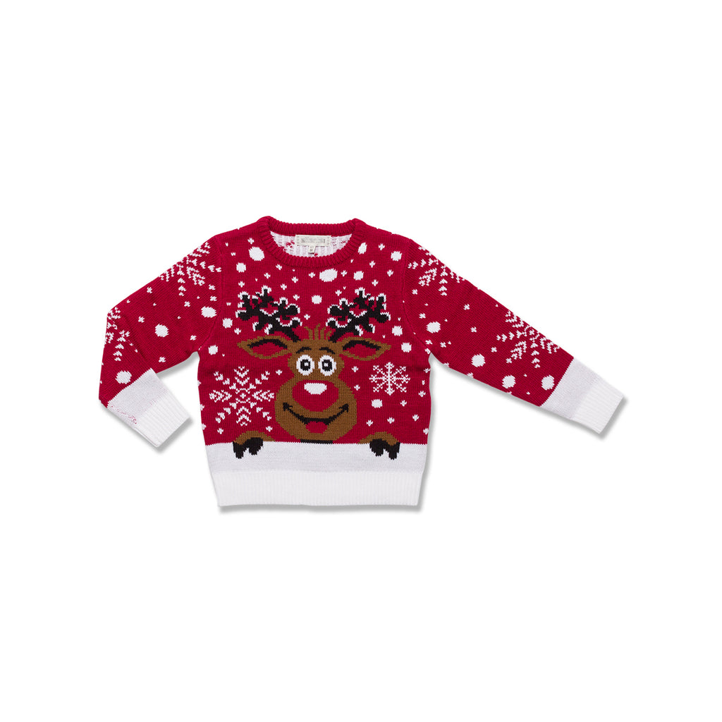 Maglione natalizio da bambino rosso con ricamo renna