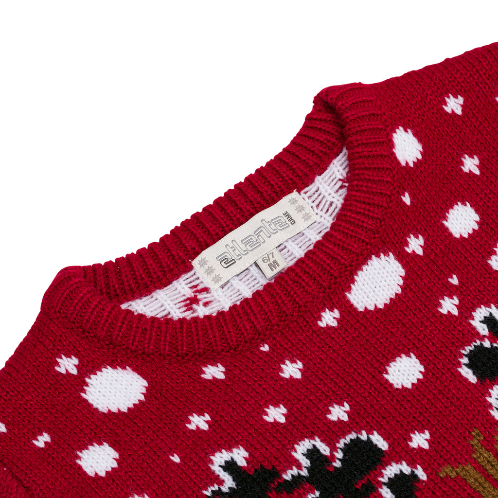 Maglione natalizio da bambino rosso con ricamo renna