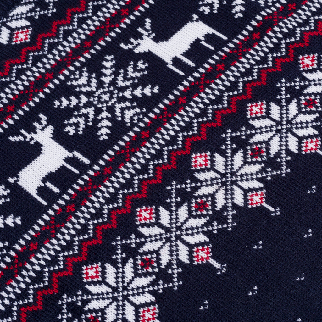 Maglione natalizio blu da uomo con ricamo fiocchi di neve e renne