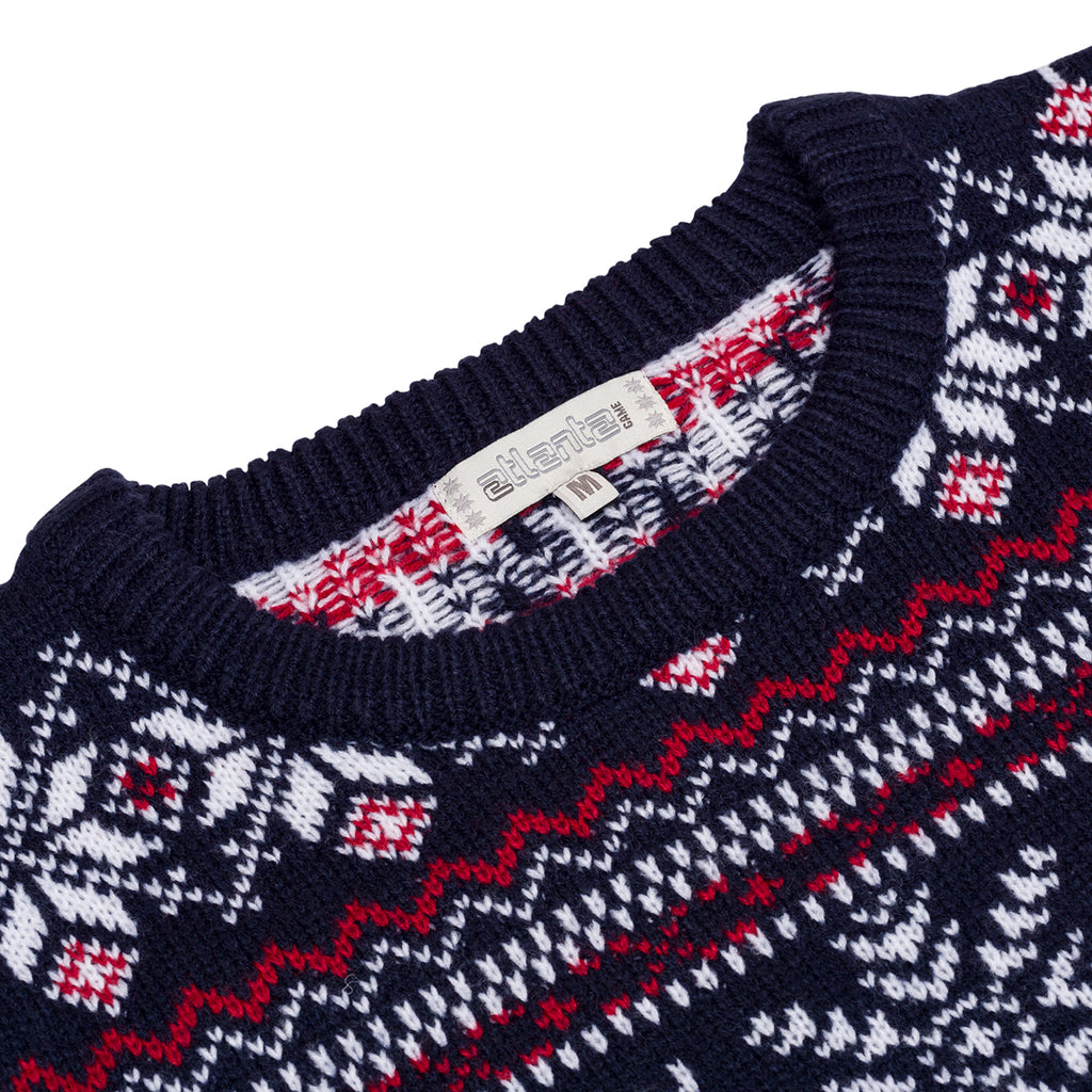 Maglione natalizio blu da donna con ricamo fiocchi di neve e renne