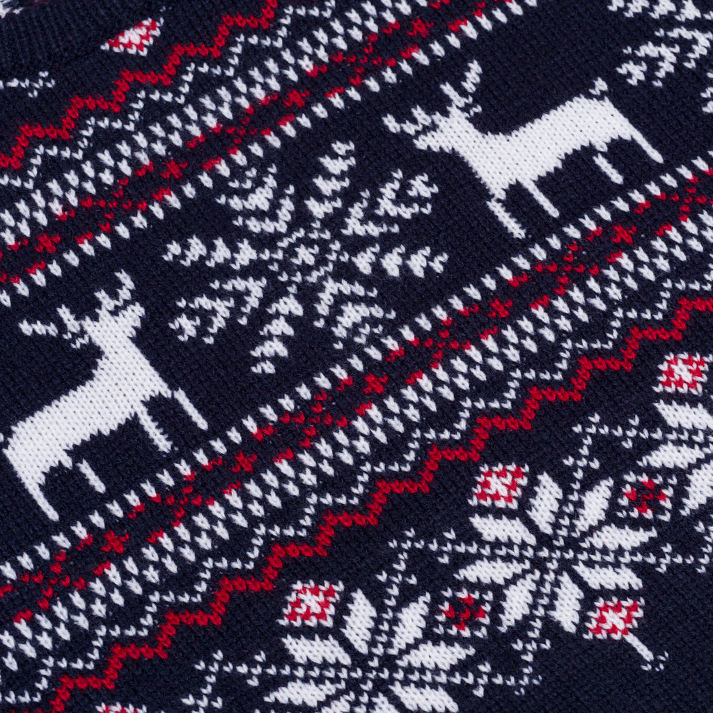 Maglione natalizio blu da donna con ricamo fiocchi di neve e renne