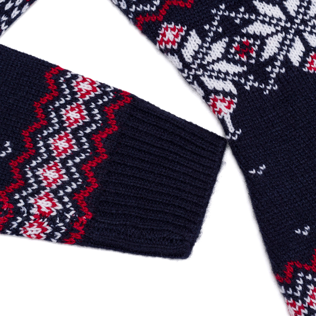 Maglione natalizio blu da donna con ricamo fiocchi di neve e renne