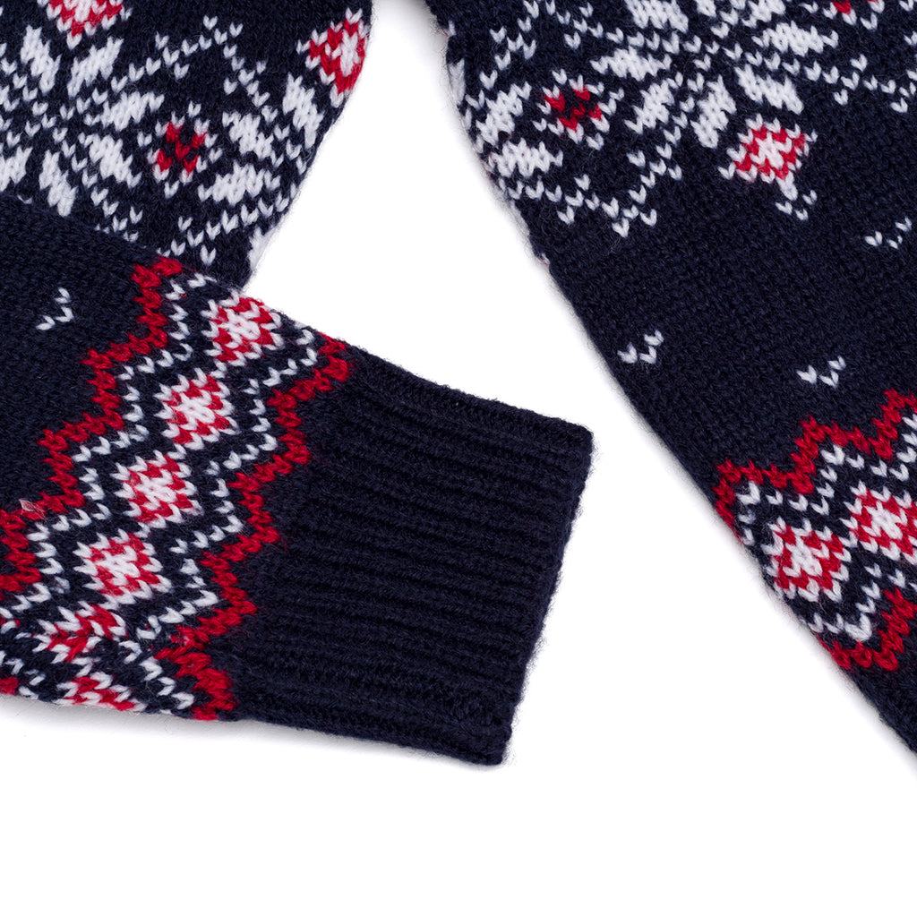 Maglione natalizio blu da bambino con ricamo fiocchi di neve e renne