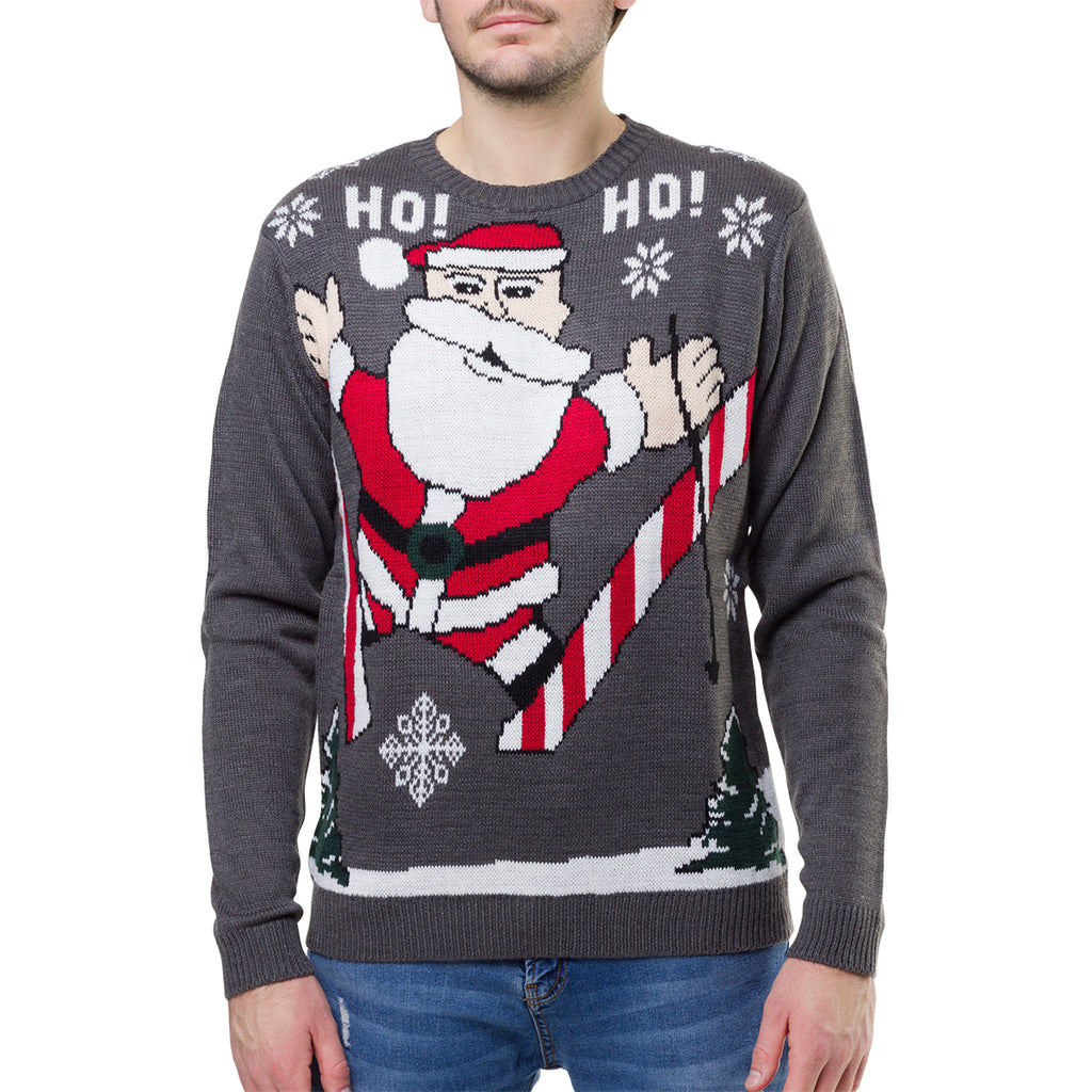 Maglione natalizio grigio da uomo con ricamo Babbo Natale
