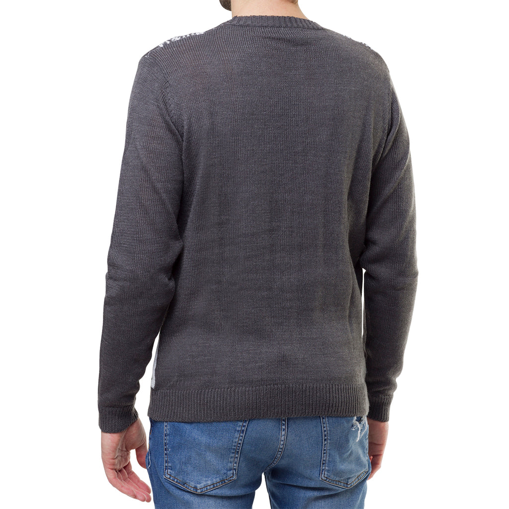 Maglione natalizio grigio da uomo con ricamo Babbo Natale