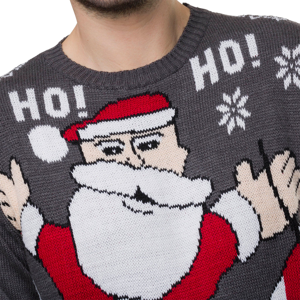 Maglione natalizio grigio da uomo con ricamo Babbo Natale