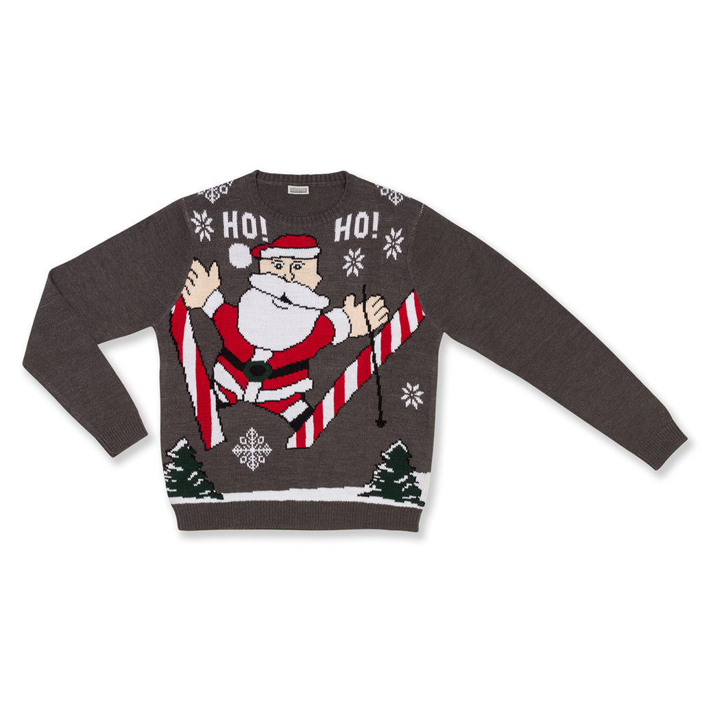 Maglione natalizio grigio da uomo con ricamo Babbo Natale