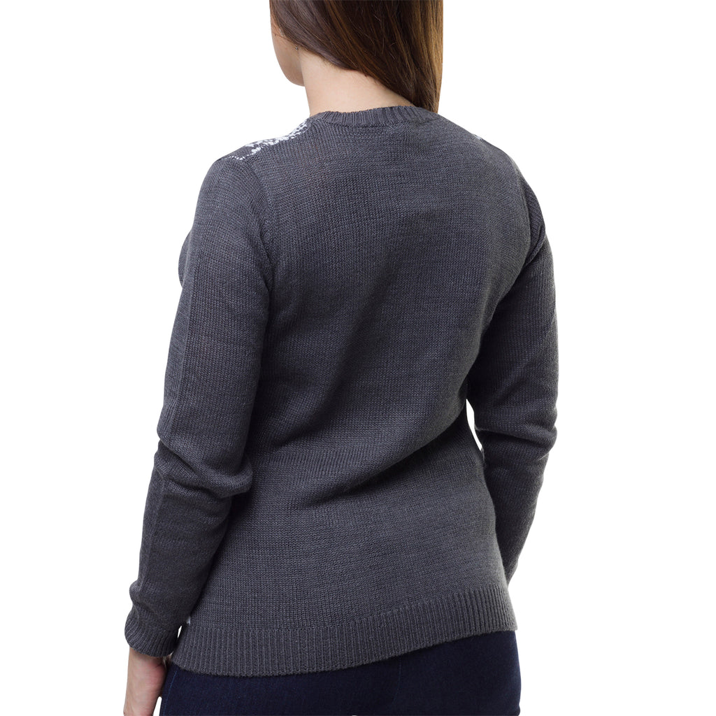 Maglione natalizio da donna grigio con ricamo Babbo Natale