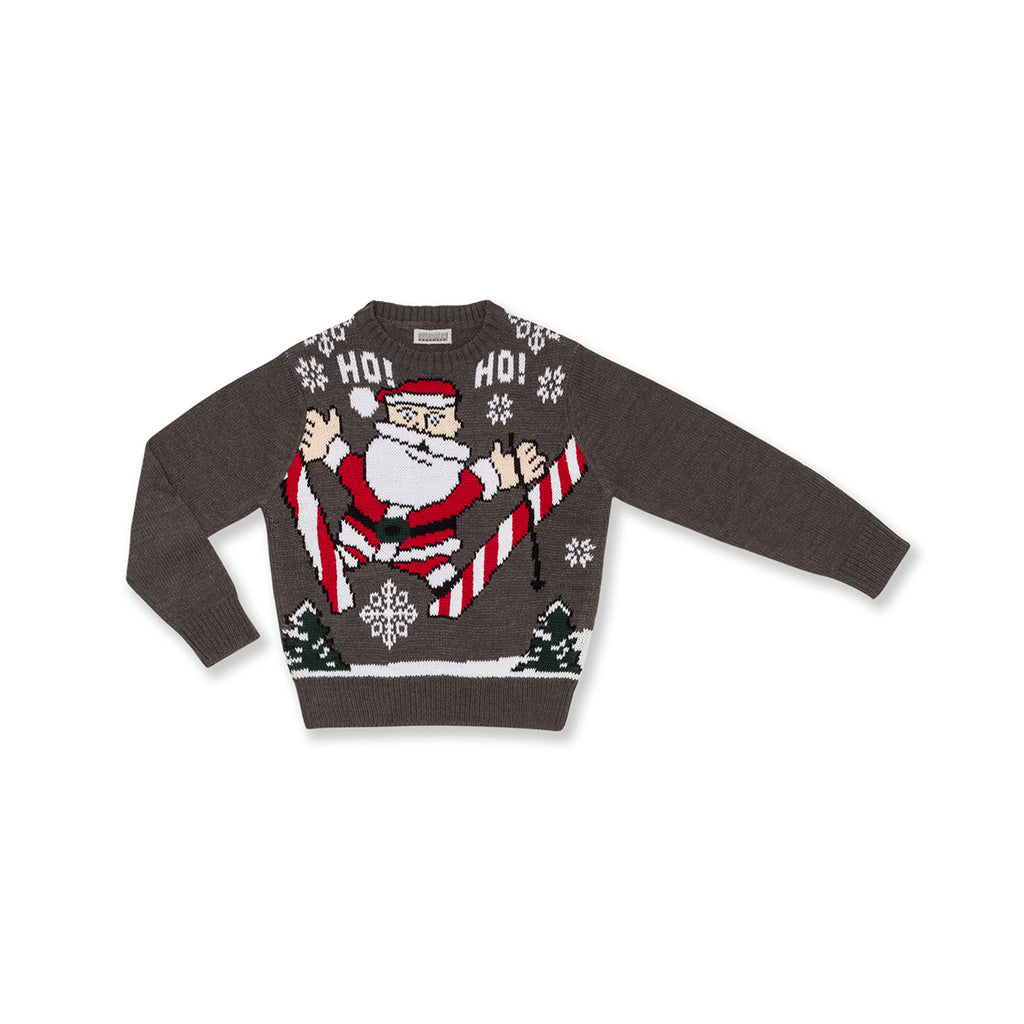 Maglione natalizio grigio da bambino con ricamo Babbo Natale