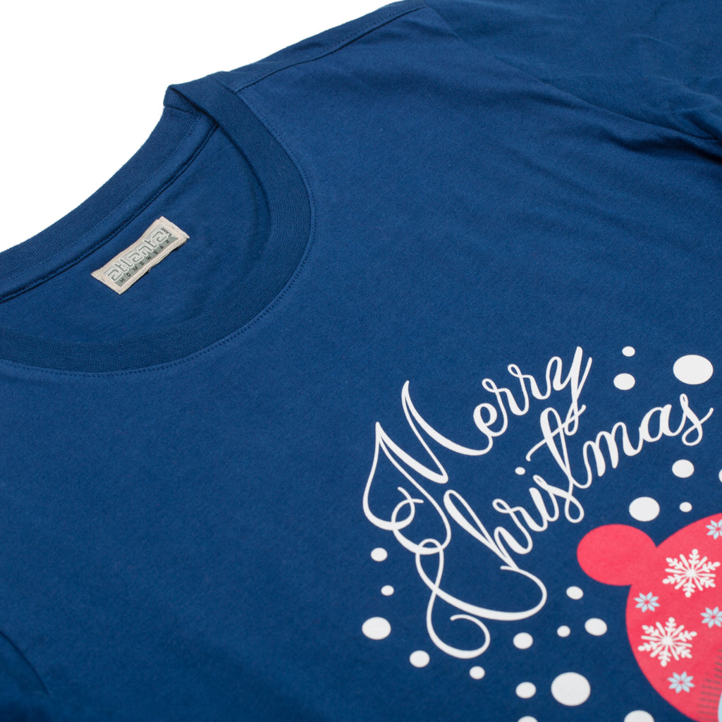 Pigiama natalizio blu da bambina con pupazzo di neve e pantaloni rossi