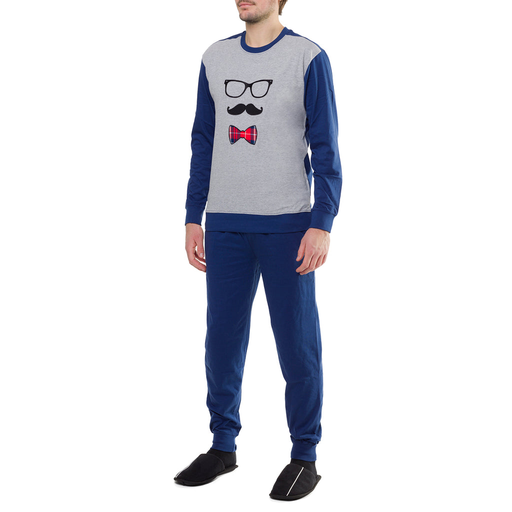 Pigiama natalizio grigio e blu da uomo con stampa