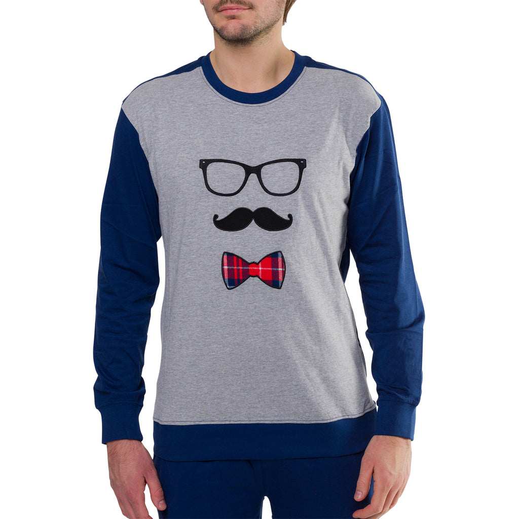 Pigiama natalizio grigio e blu da uomo con stampa