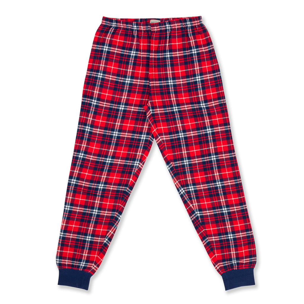 Pigiama natalizio bianco e blu da donna con cuore e pantaloni in stile tartan