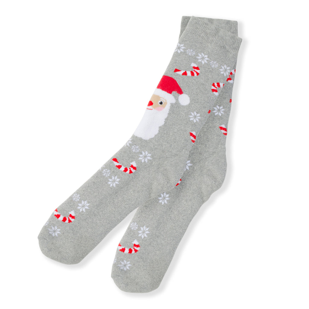 Calzini natalizi grigi con ricamo Babbo Natale