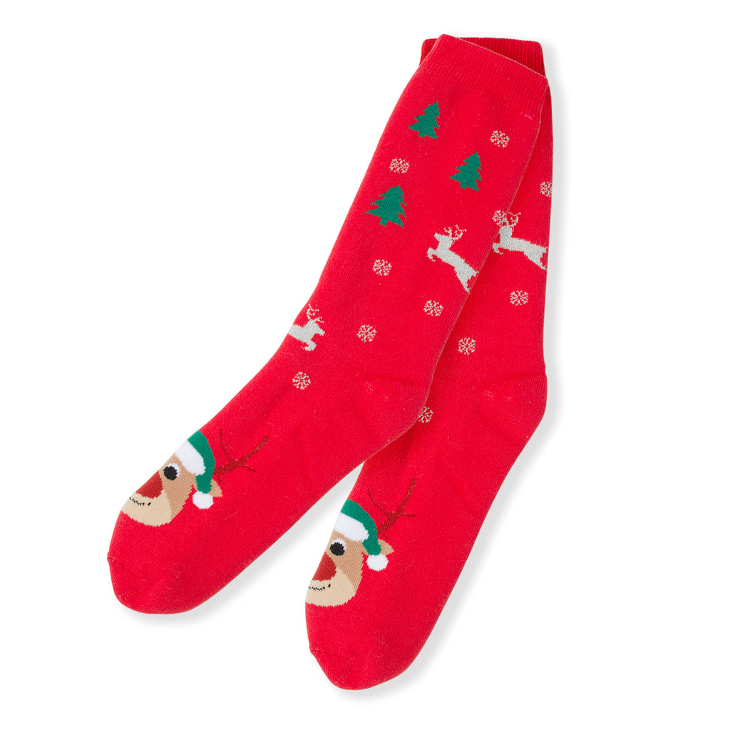 Calzini natalizi rossi con ricamo Renna di Natale