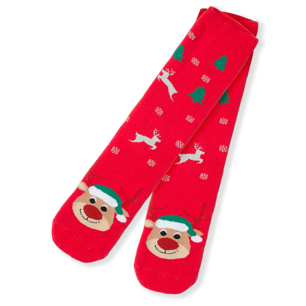Calzini natalizi rossi con ricamo Renna di Natale