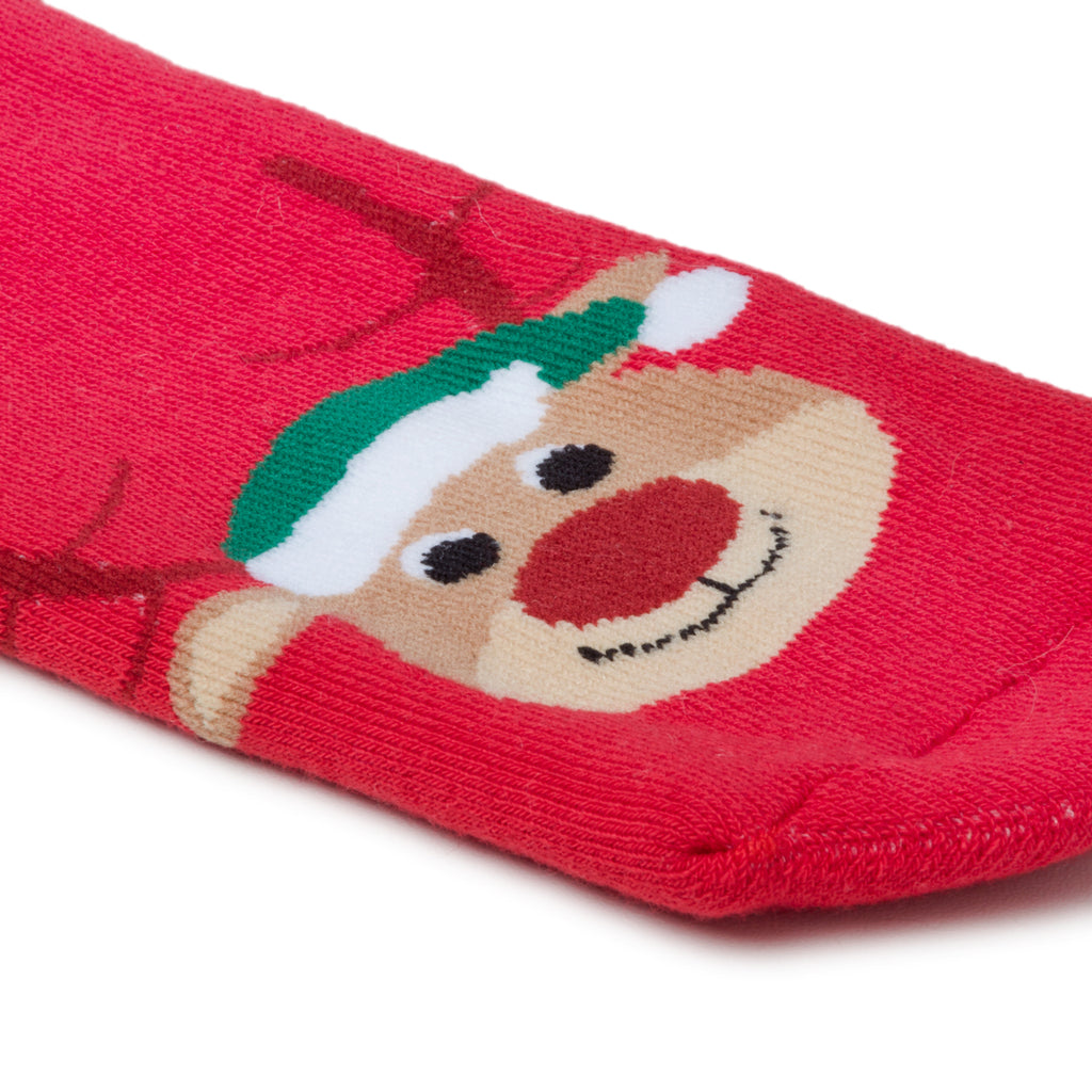 Calzini natalizi rossi con ricamo Renna di Natale