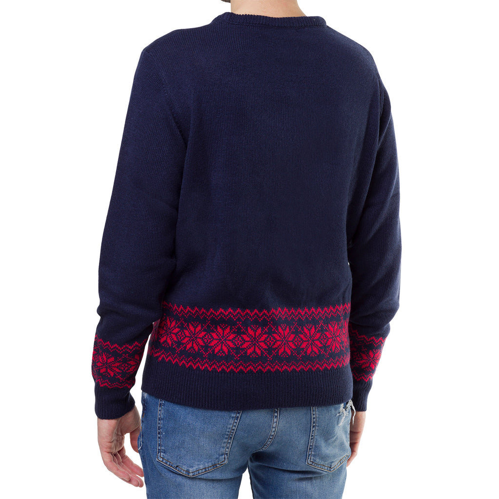 Maglione natalizio da uomo blu con ricamo orsetto Teddy