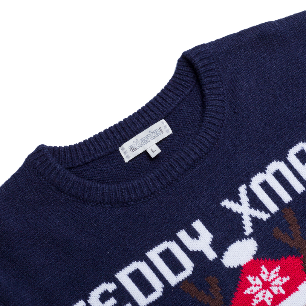 Maglione natalizio da uomo blu con ricamo orsetto Teddy