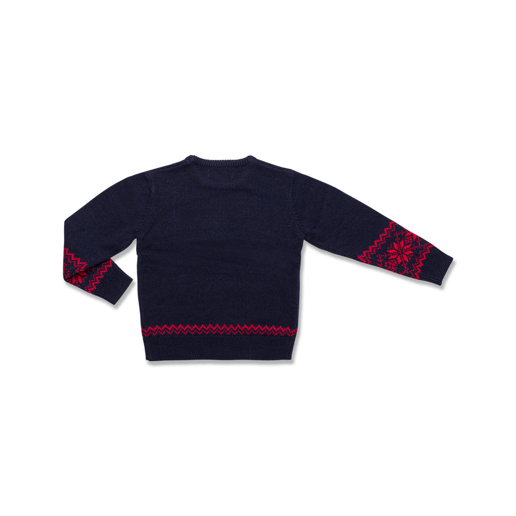 Maglione natalizio da bambini blu con ricamo Teddy